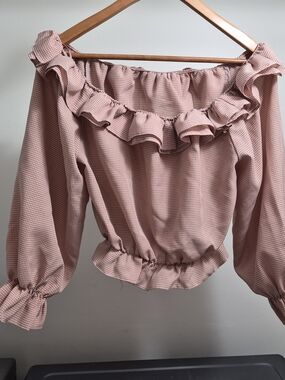 HYFVE Pink Gingham Off-Shoulder Ruffle Top